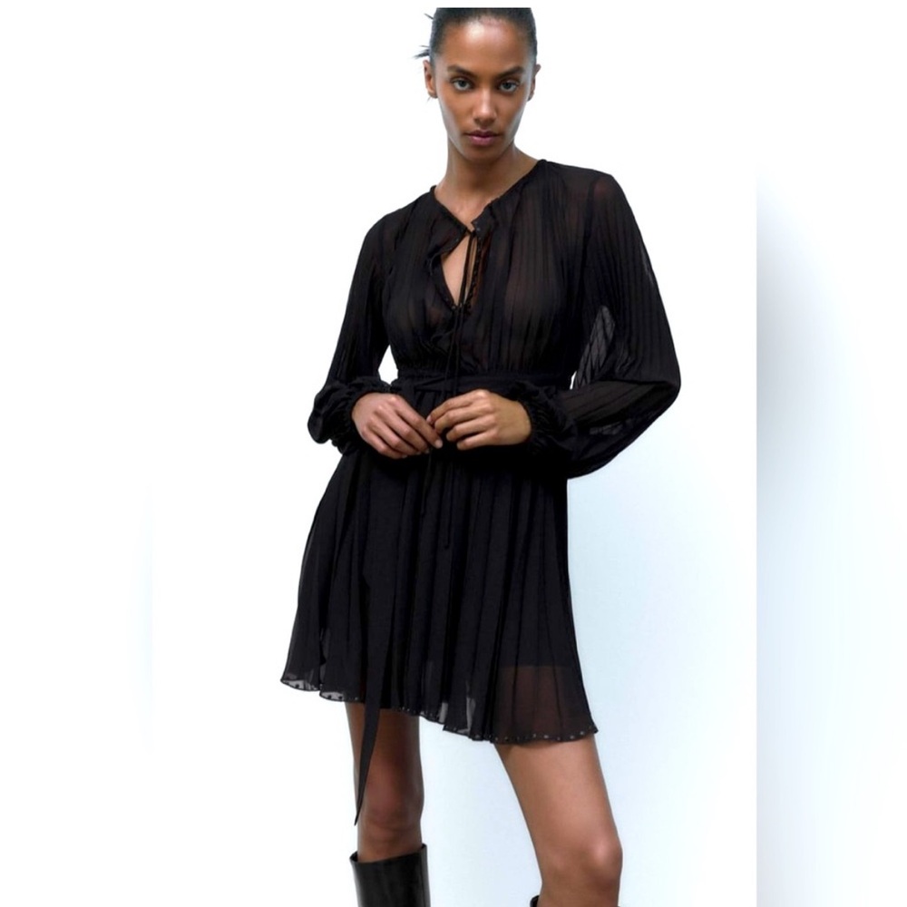 Zara Black Pleated Mini Dress